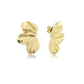 Brinco Dourado Martelado Orgnico Meia Flor