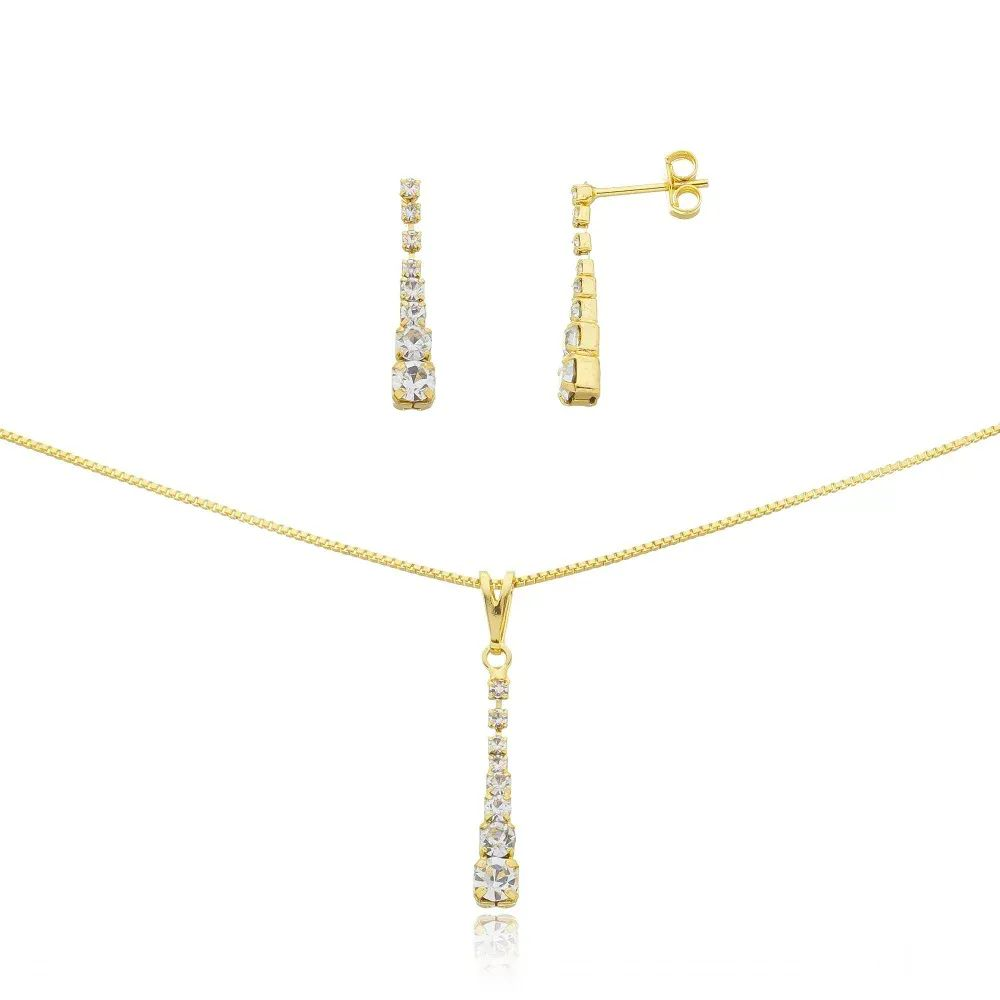 Conjunto Dourado Gotas de Strass