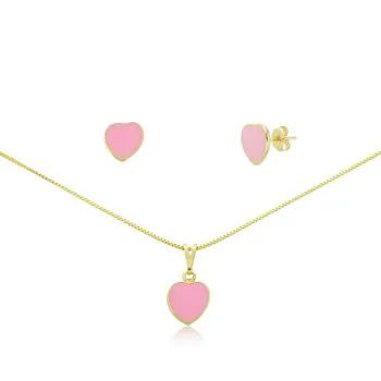 Conjunto Dourado Infantil Corao Resinado M