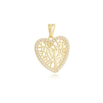 Pingente Dourado Corao rvore da Vida Cravejado