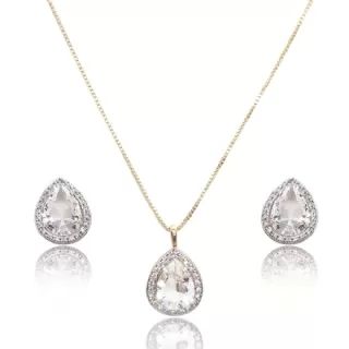 Conjunto Dourado Gota Cravejado Microzircnia