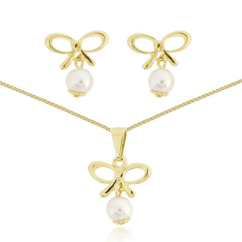 Conjunto Dourado Lacinho com Prola