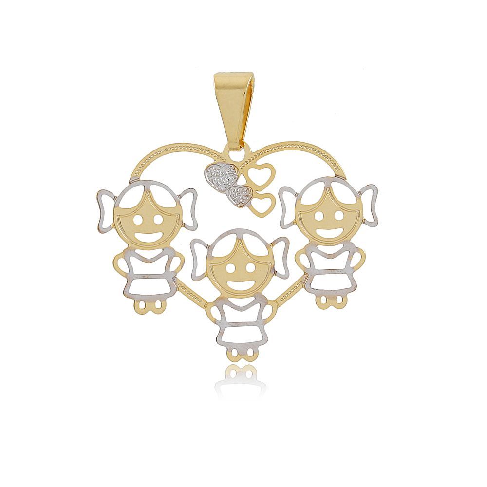 Pingente Dourado 3 Filhas Corao