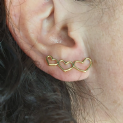 Brinco Dourado Ear Cuff 3 Cora��es