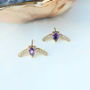 Brinco Dourado Gota Ametista Cravejado