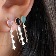 Brinco Prata 925 Ear Cuff Estrela Gota Pedra Natural