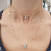 Gargantilha Dourada Elo Cora��o Pingente Oval Aquamarine